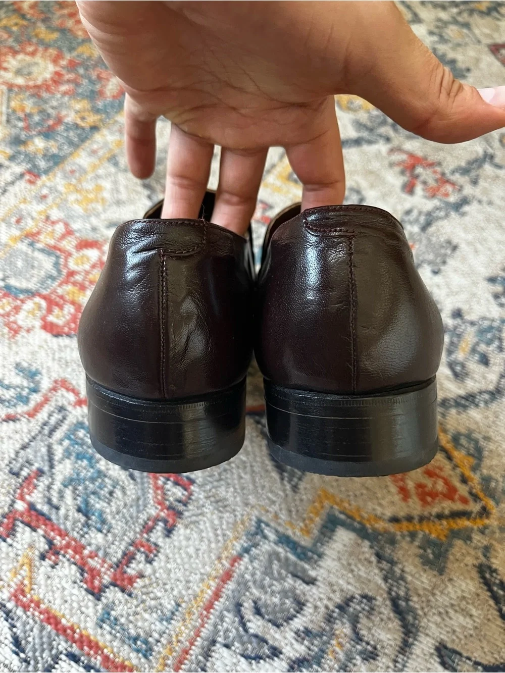 Florsheim Dark Oxblood Leather Slip-On Loafers with Gold Accents Size 9.5E